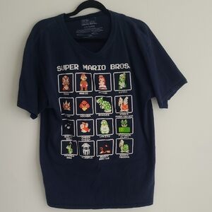 Nintendo Super Mario Bros Shirt Mens SZ L Blue Short Sleeve T Shirt Graphics